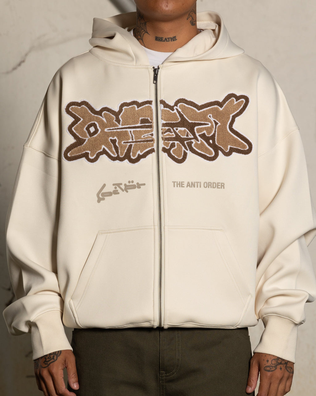 Loiter X The Anti Order Zip Hoodie Stone
