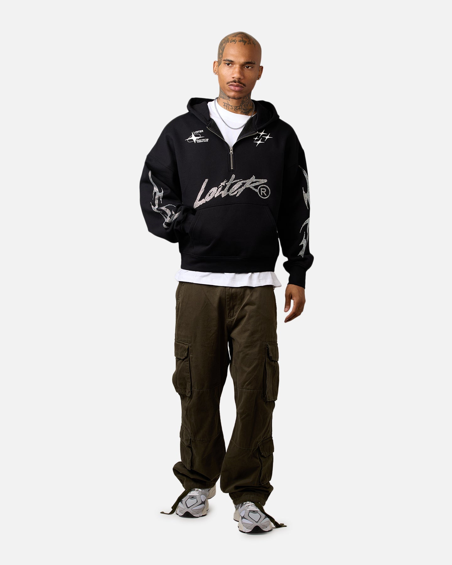 Loiter Rave Rhinestone Hoodie Black