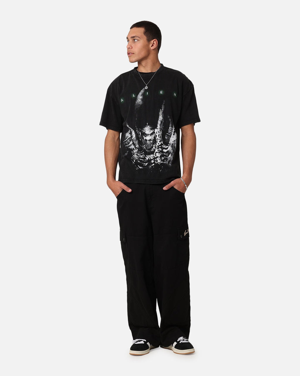 Goat Crew Alien Horror Vintage T-Shirt Black Acidwash