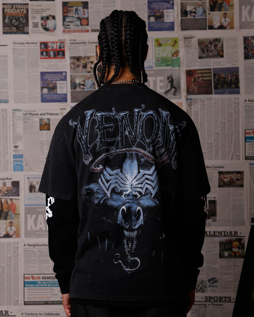 Goat Crew Marvel Venom Poster Vintage T-Shirt Black Acidwash