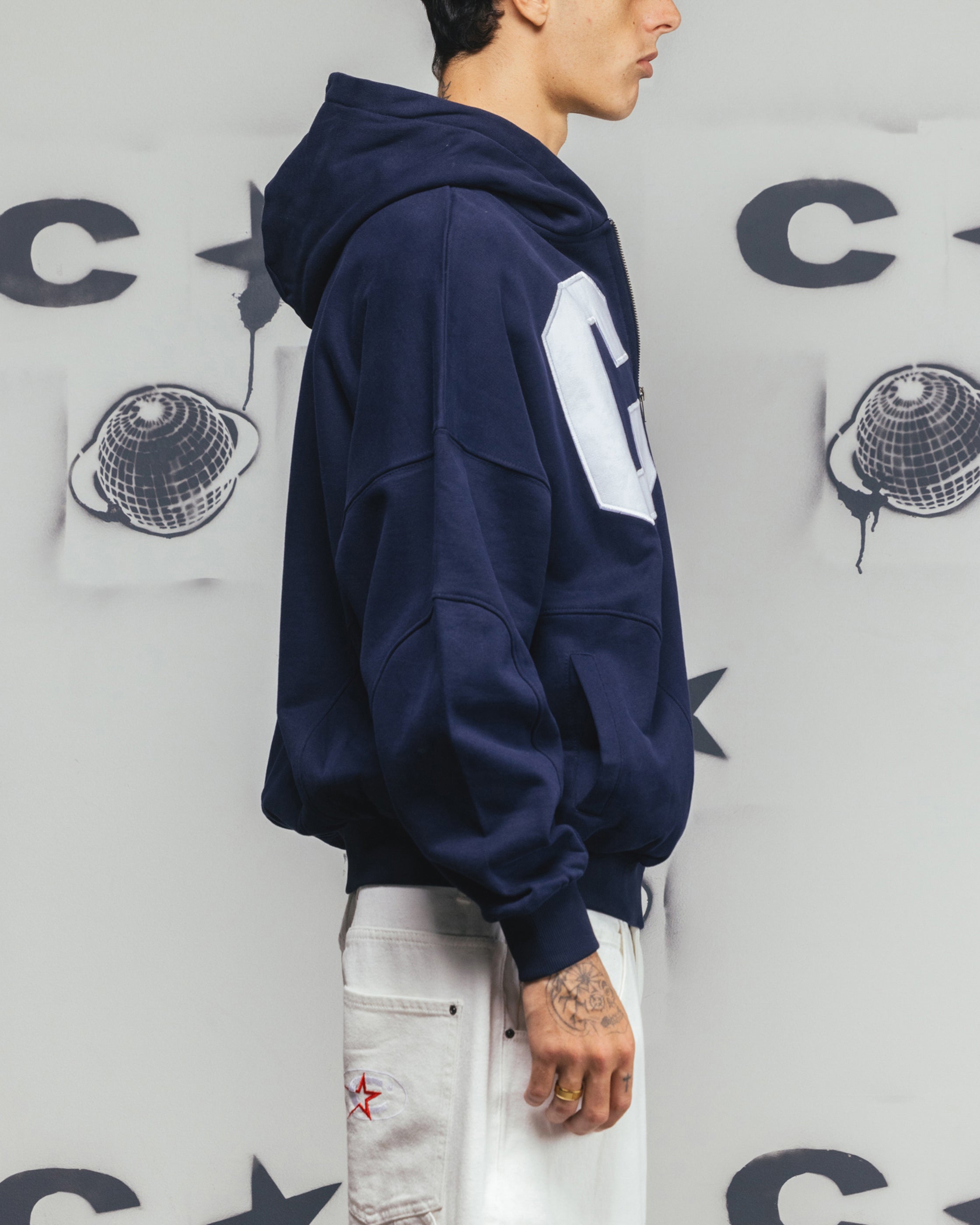 Carre Legacy Panelled Zip Hoodie Navy