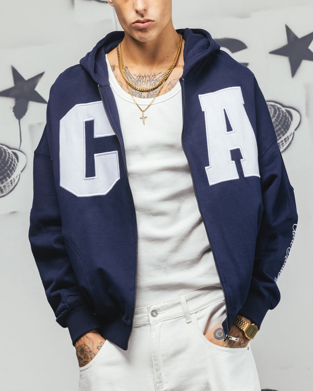 Carre Legacy Panelled Zip Hoodie Navy