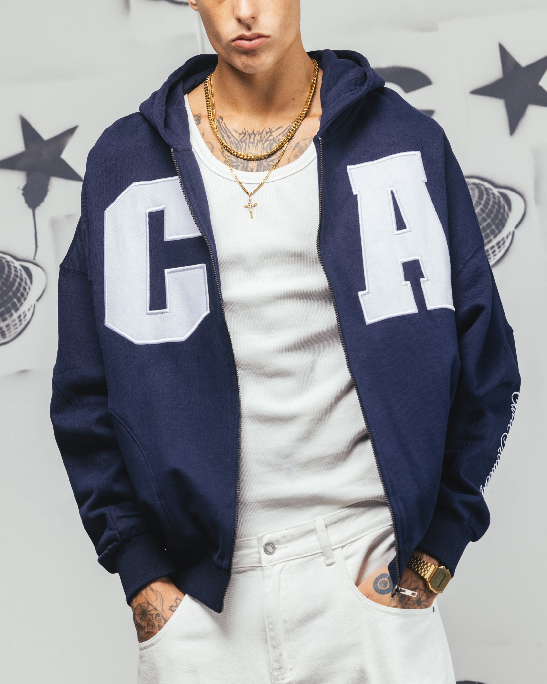 Carre Legacy Panelled Zip Hoodie Navy