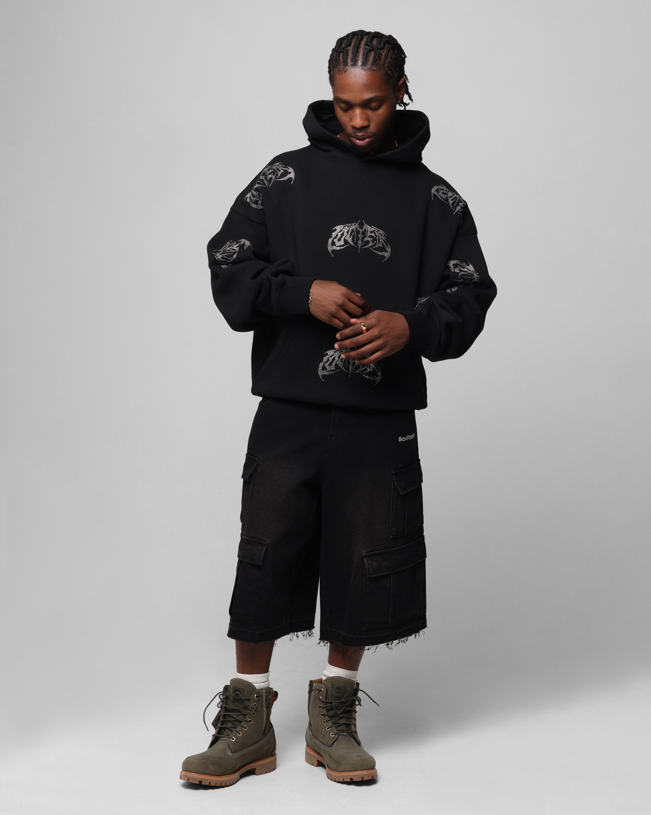 Loiter Metal Rhinestone Hoodie Black
