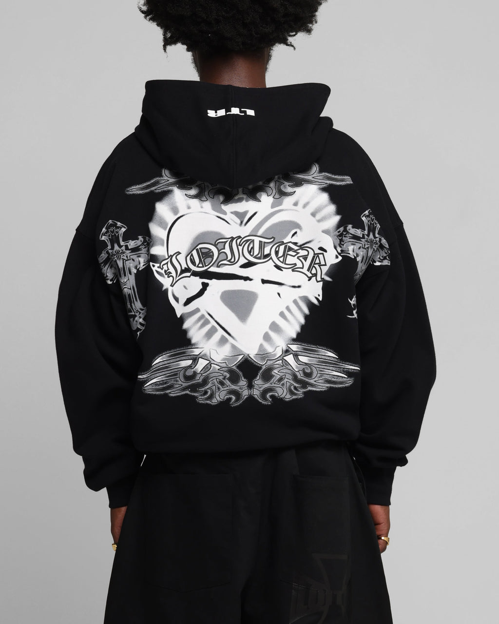 Loiter Hearts Zip Hoodie Black