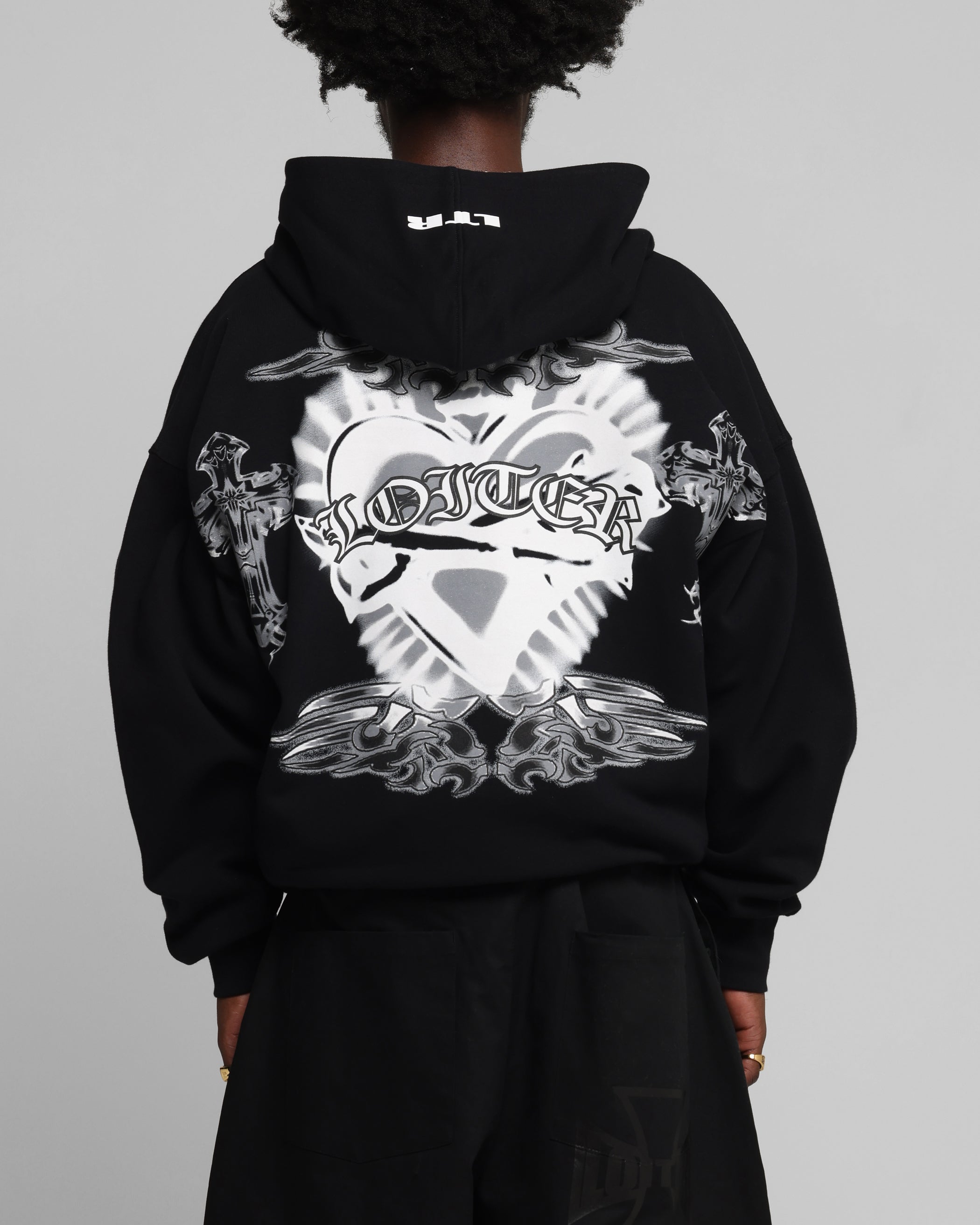 Loiter Hearts Zip Hoodie Black