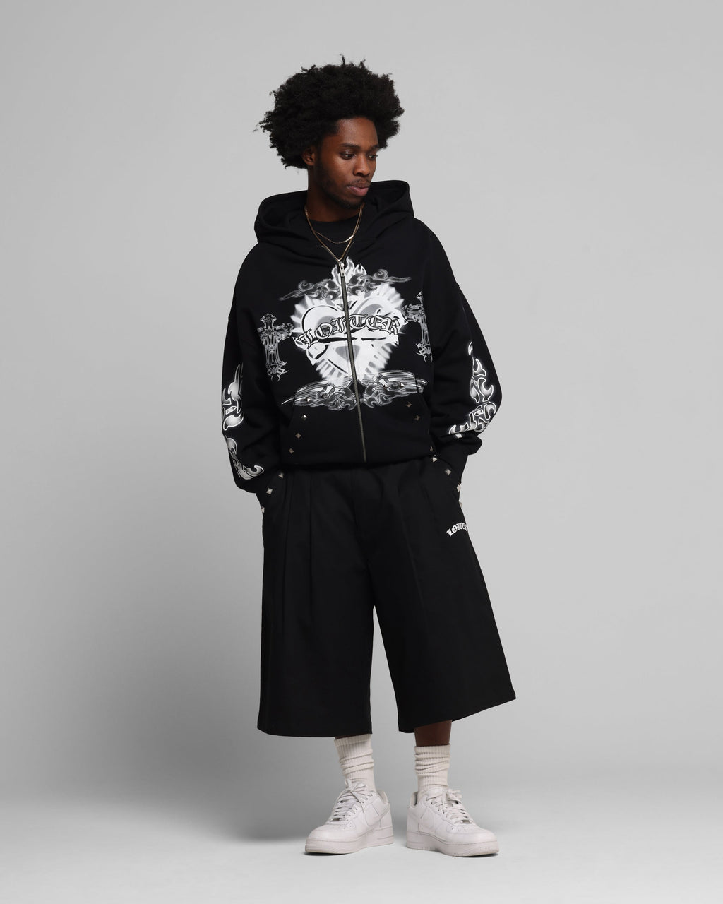 Loiter Hearts Zip Hoodie Black