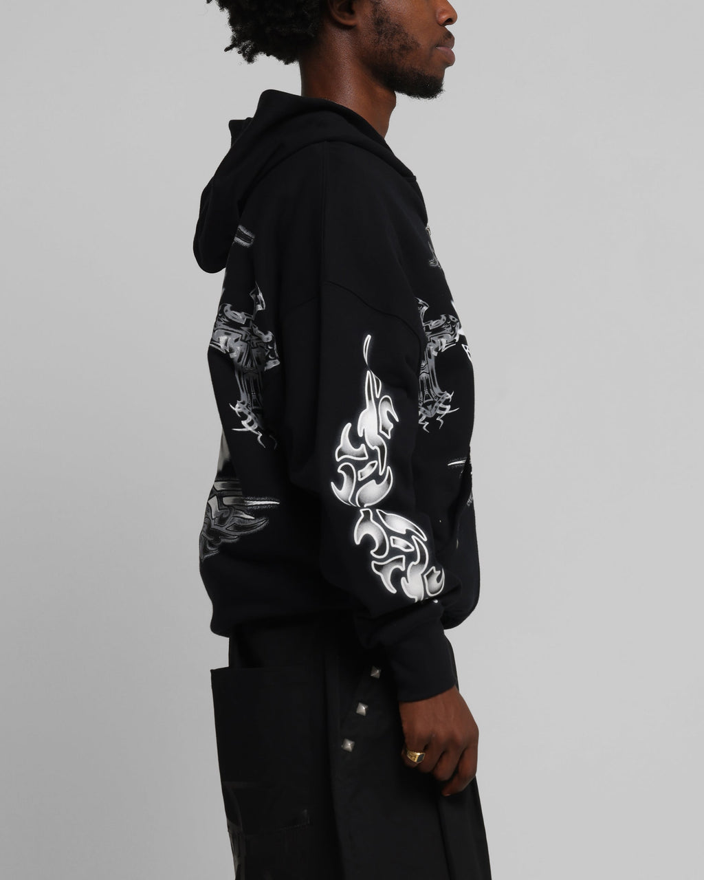 Loiter Hearts Zip Hoodie Black