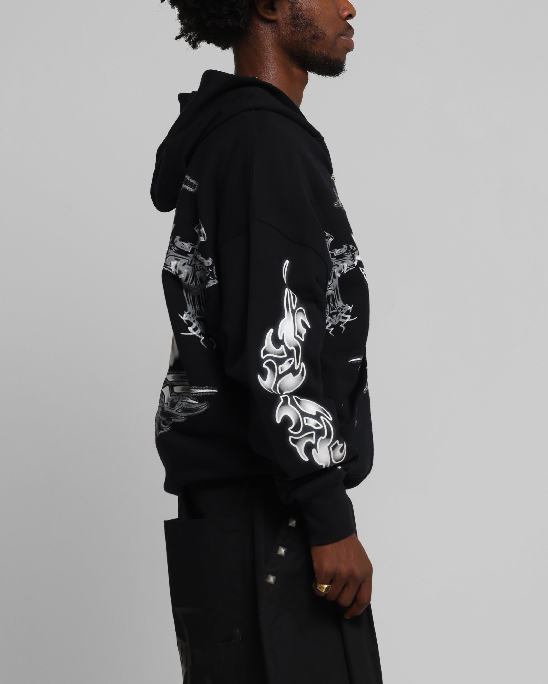 Loiter Hearts Zip Hoodie Black