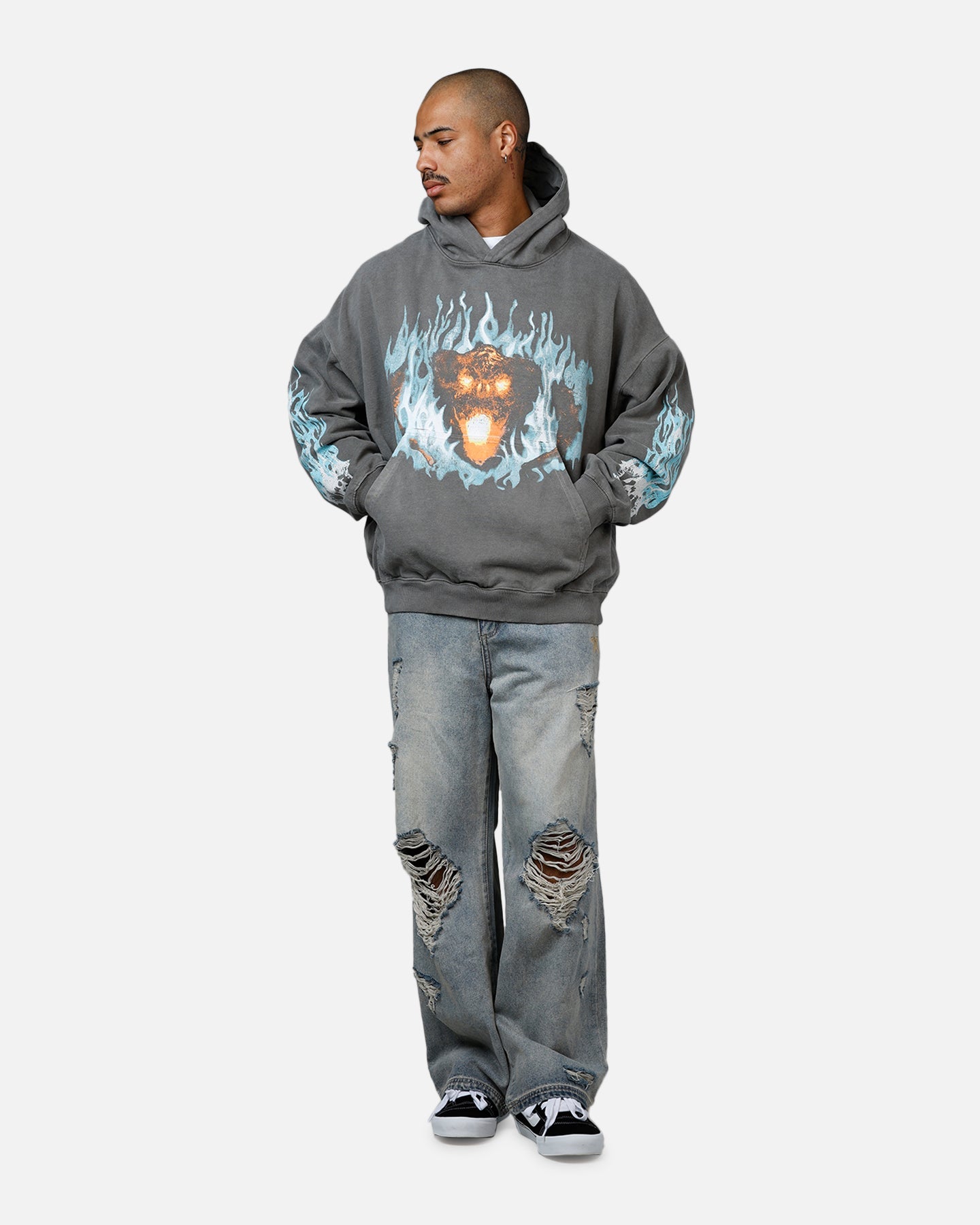73Studio X Lord Of The Rings The Balrog Premium Hoodie Washed Charcoal