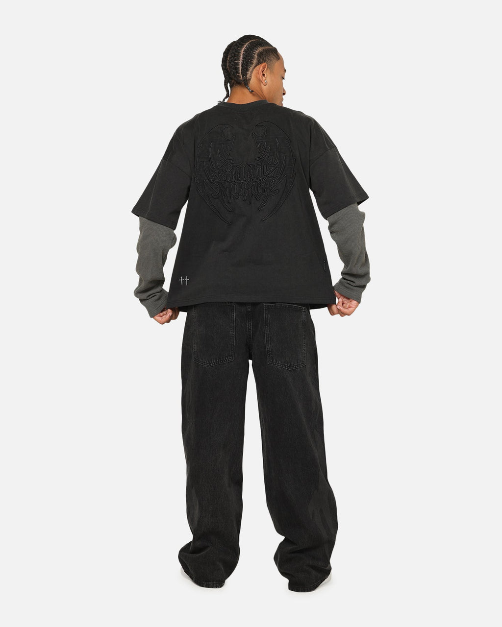 Saint Morta Crested Wing Long Sleeve Layered T-Shirt Vintage Black
