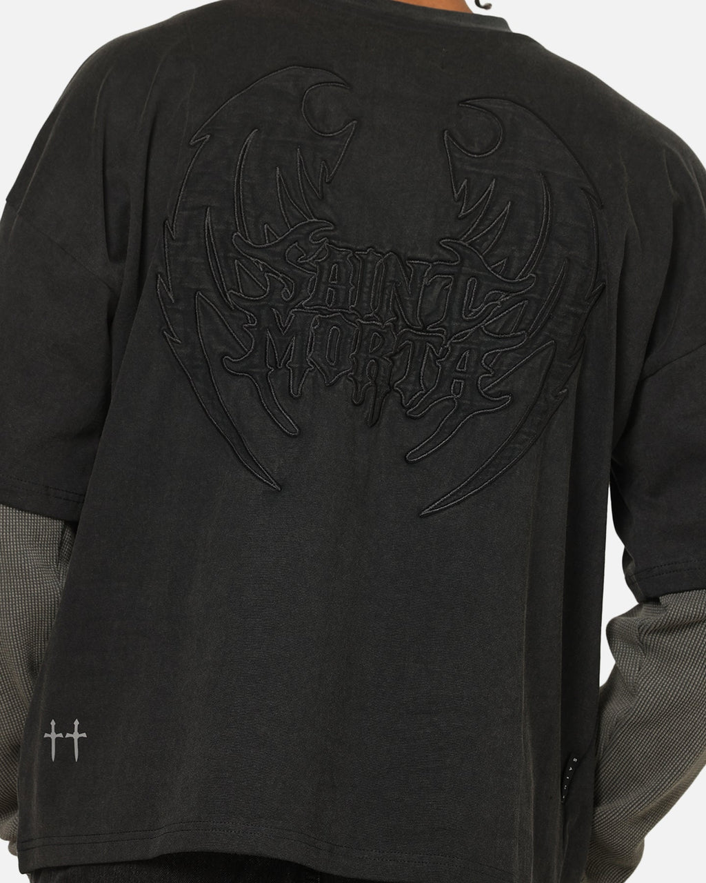 Saint Morta Crested Wing Long Sleeve Layered T-Shirt Vintage Black