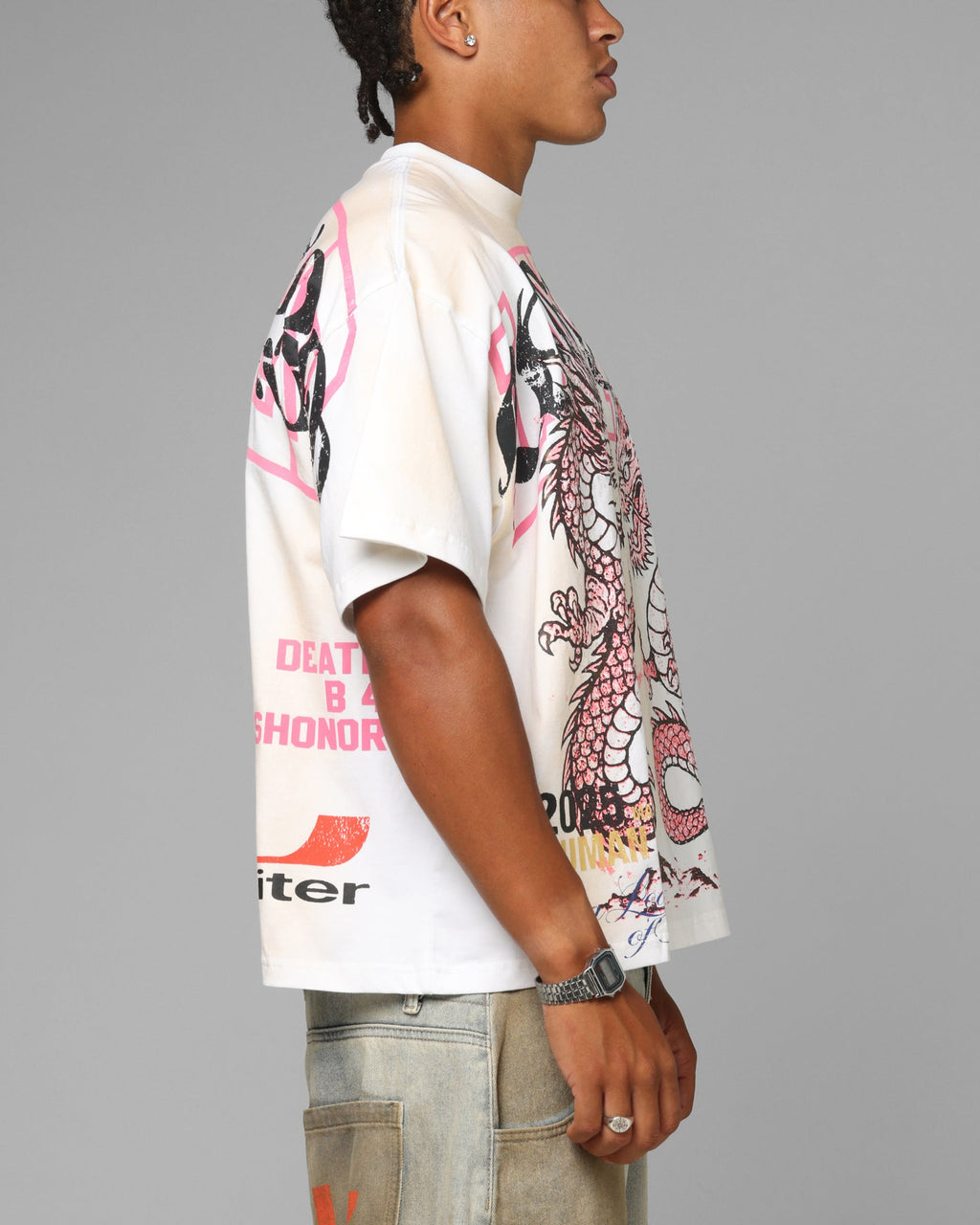 Loiter Dragon Rhinestone T-Shirt White