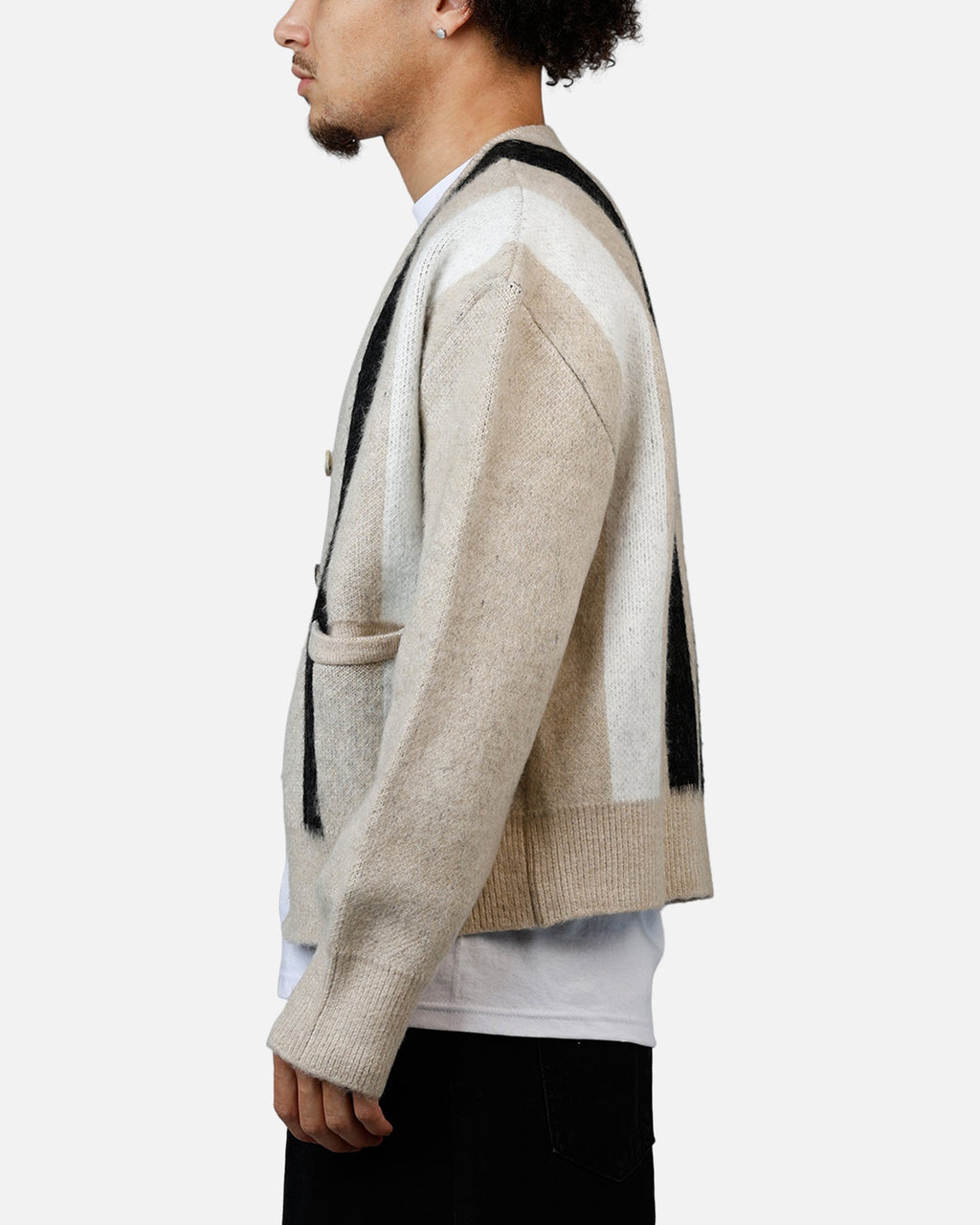 MNML Striped Mohair Cardigan Sweater Tan