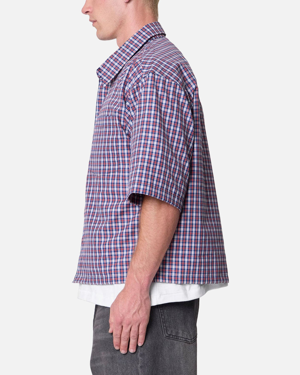MNML Crispy Poplin Over Button Up Shirt Red/Blue