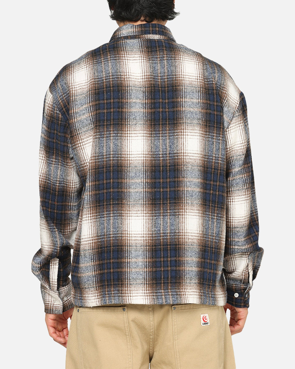 Carre Ombre Zip Up Long Sleeve Shirt Black Plaid