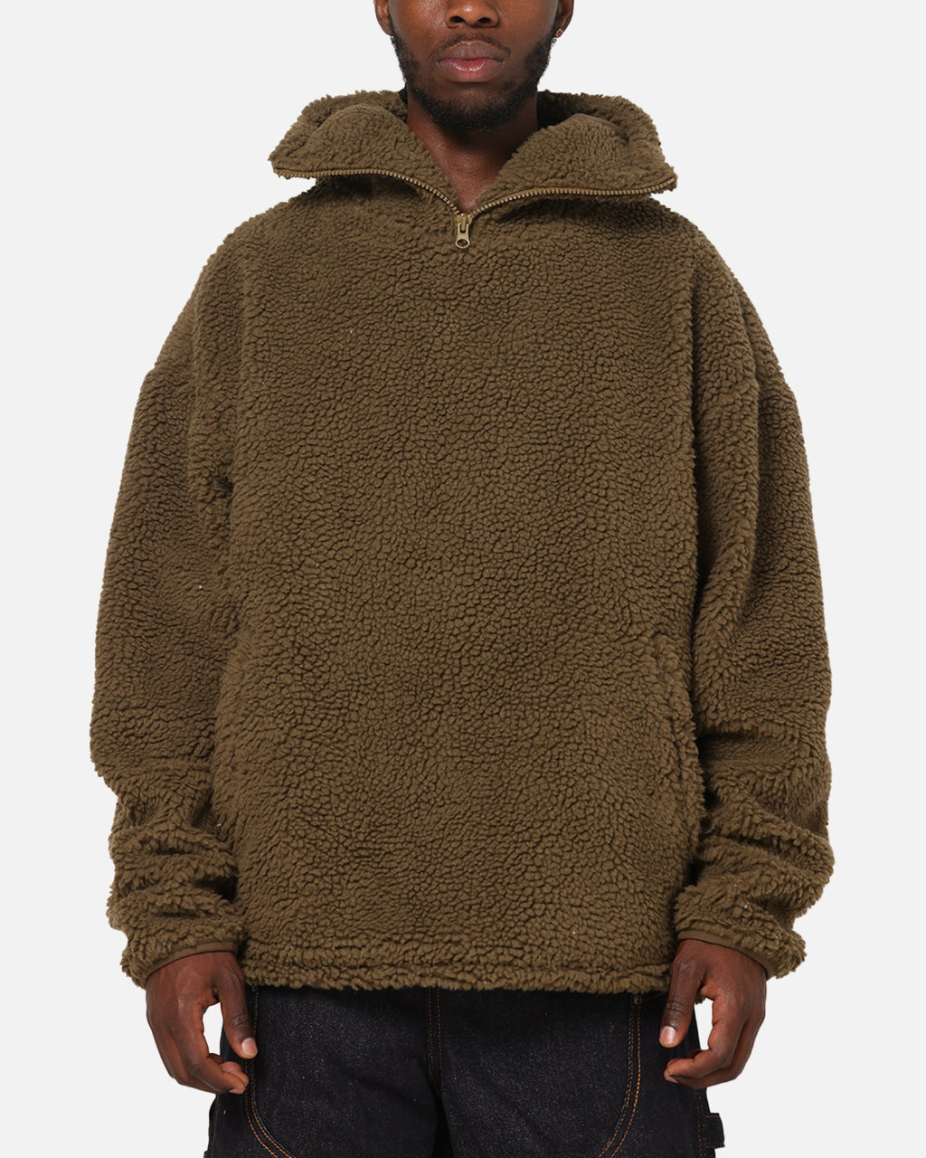 Carre Sherpa Hooded Jumper Khaki