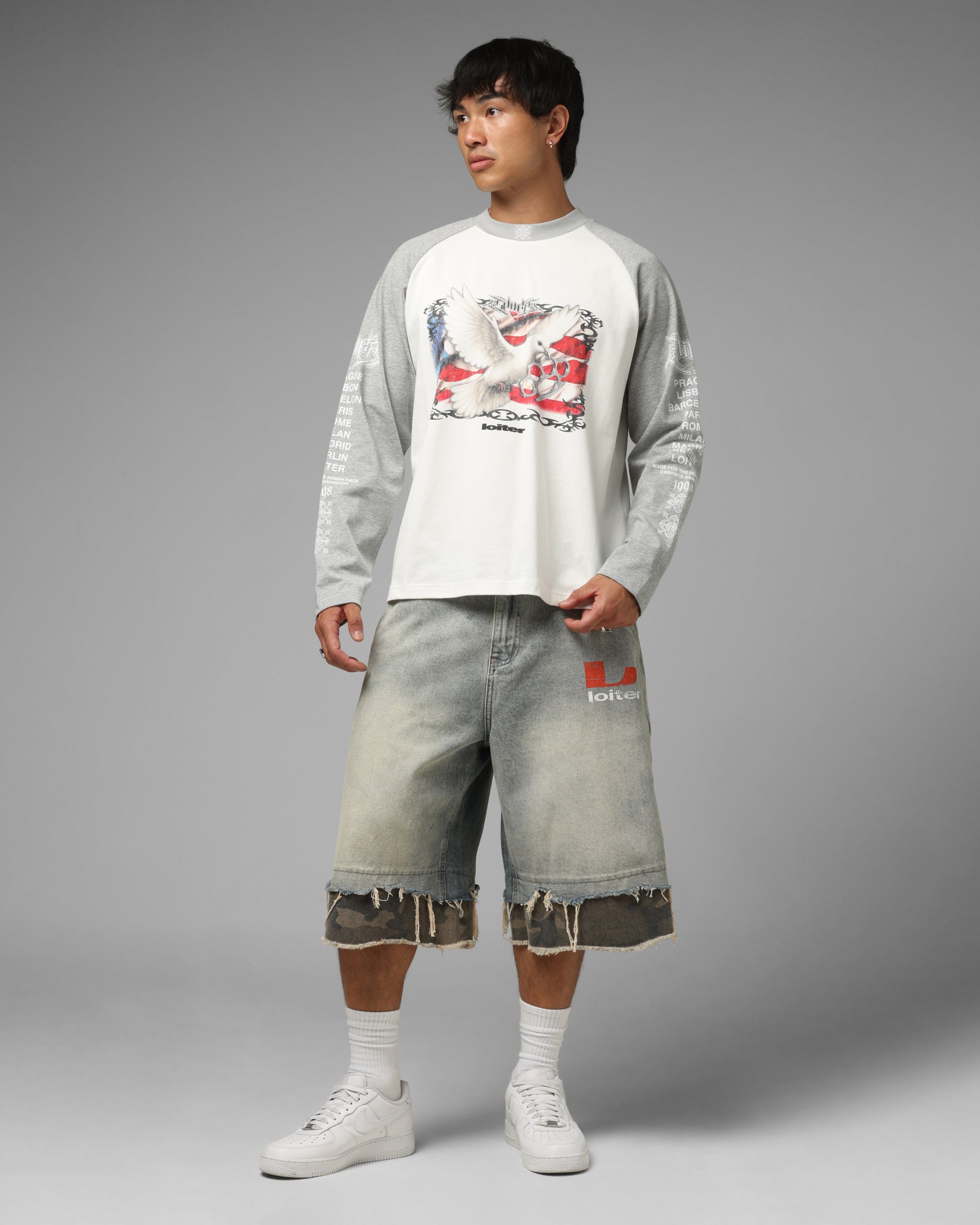Loiter American Dream Long Sleeve T-Shirt Off White/Grey