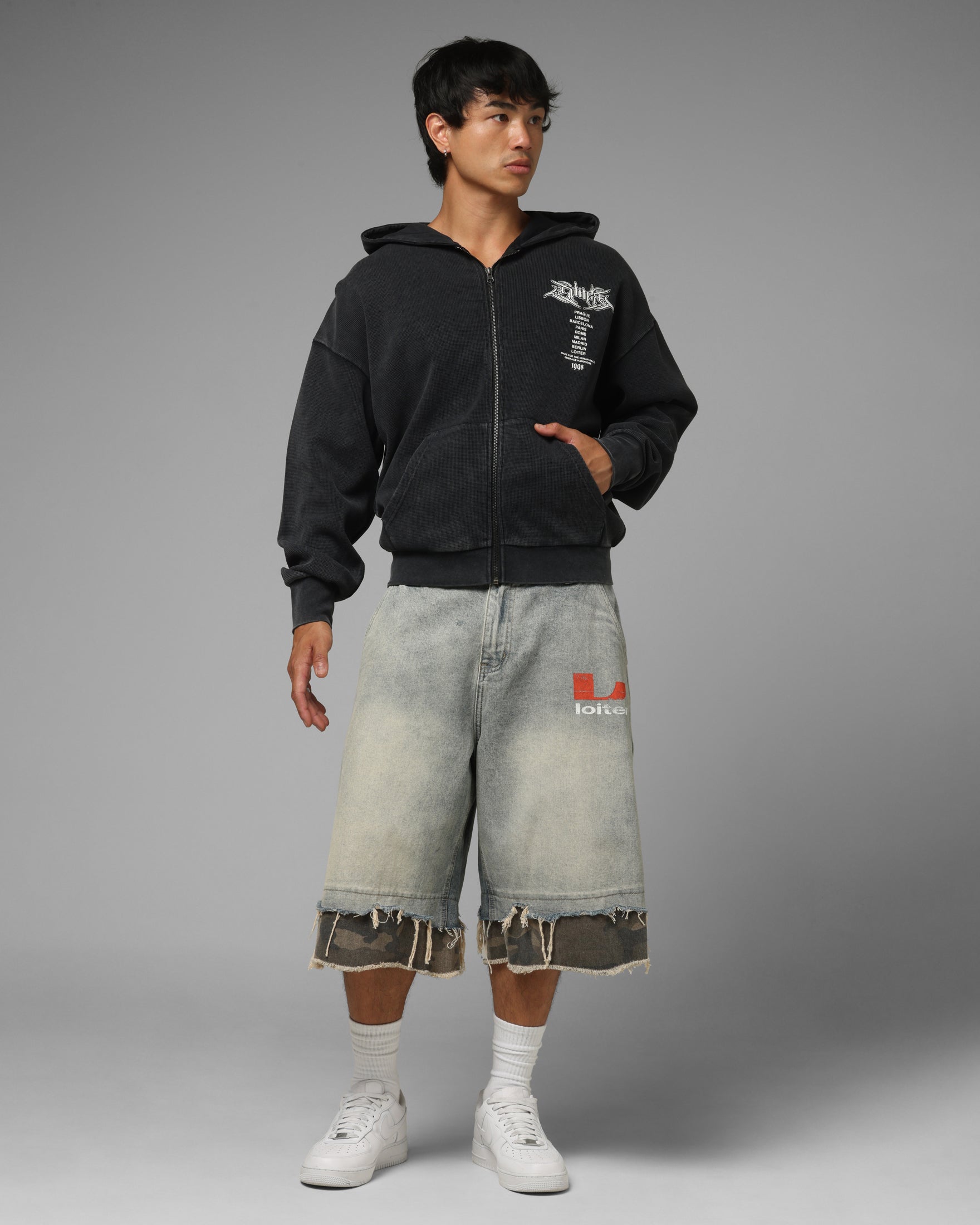 Loiter Waffle Zip Hoodie Black