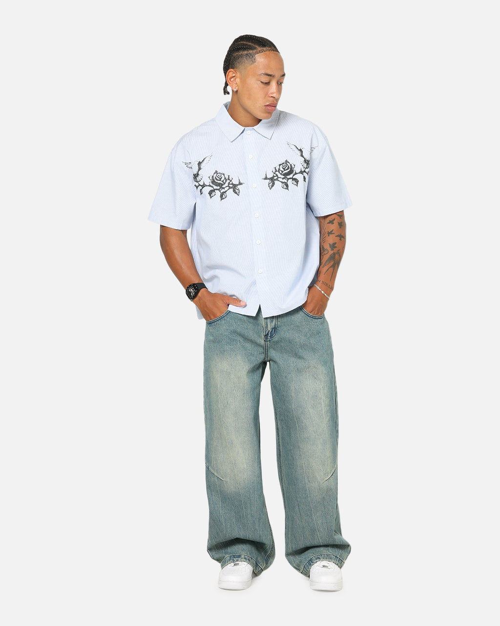 Saint Morta Holy Ghost Button Up Shirt Blue/White
