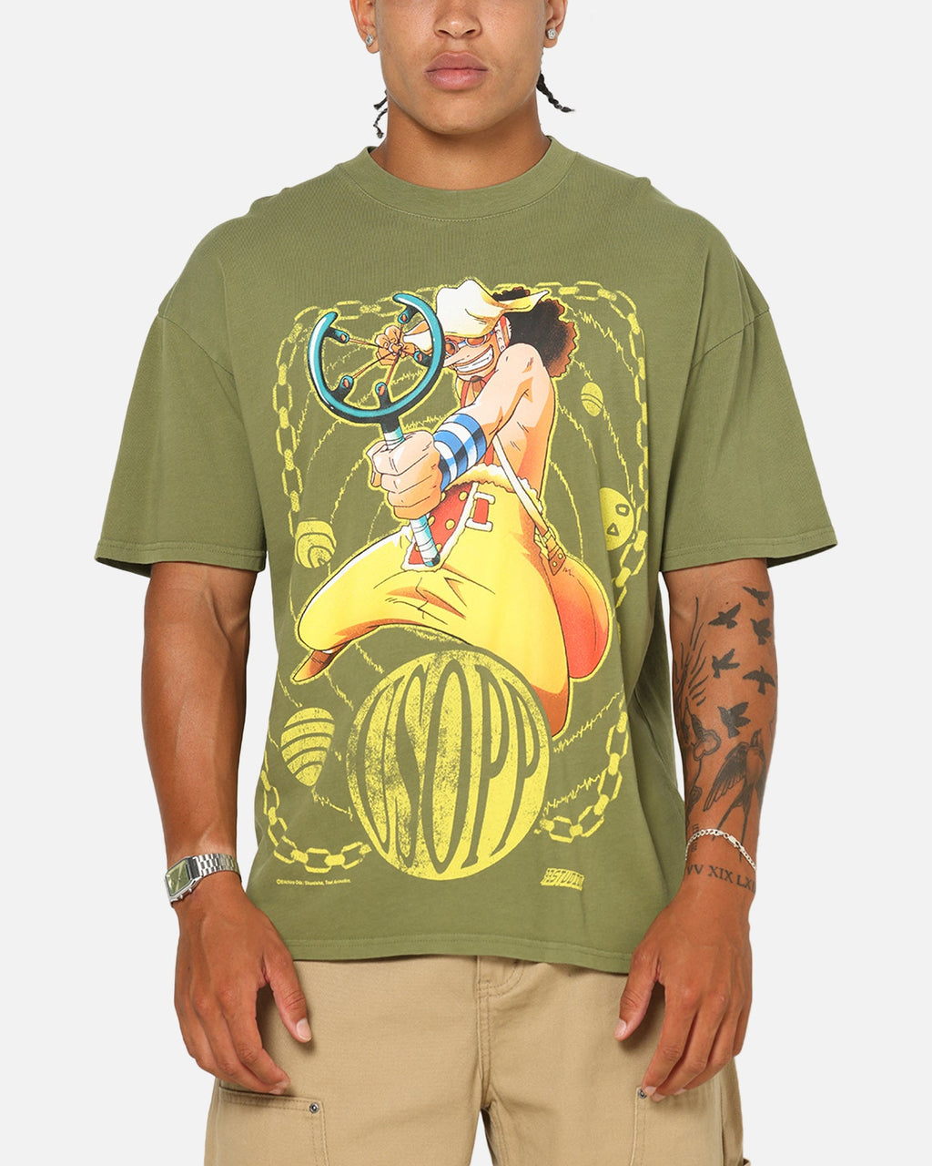 73Studio X One Piece Usopp Vintage T-Shirt Military Green