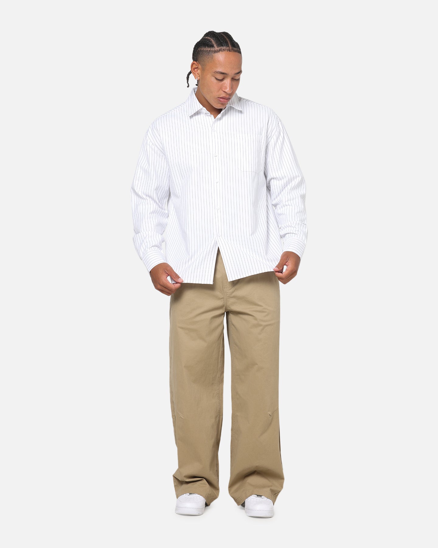Saint Morta Valhala Pinstripe Long Sleeve Button Up Shirt White/Black