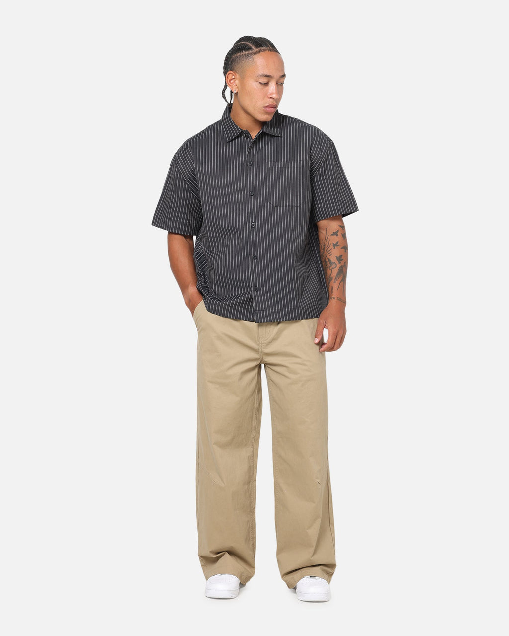 Saint Morta Valhala Pinstripe Button Up Shirt Black/White