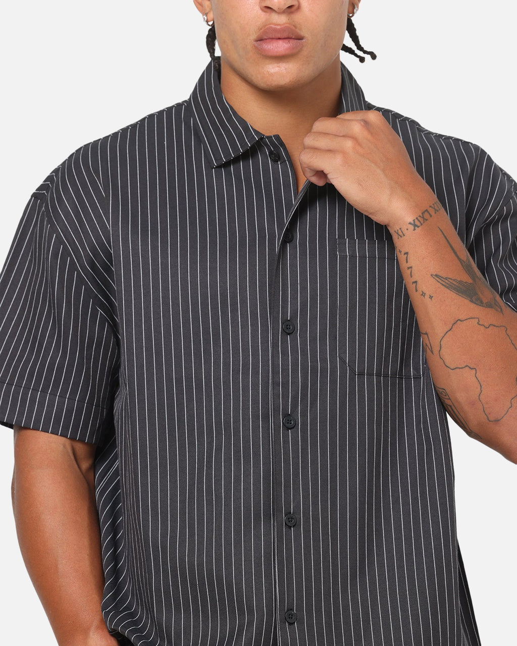Saint Morta Valhala Pinstripe Button Up Shirt Black/White