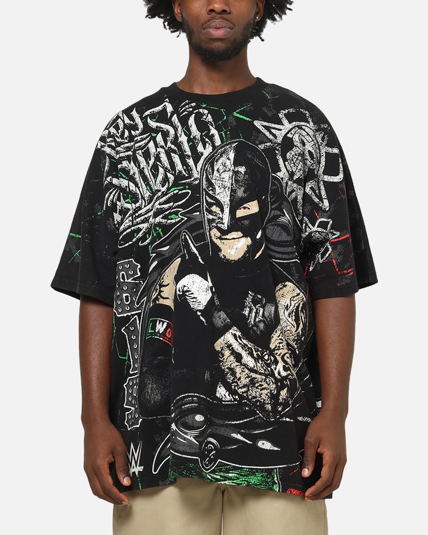 73Studio X WWE 619 All Over Print T-Shirt Black Wash