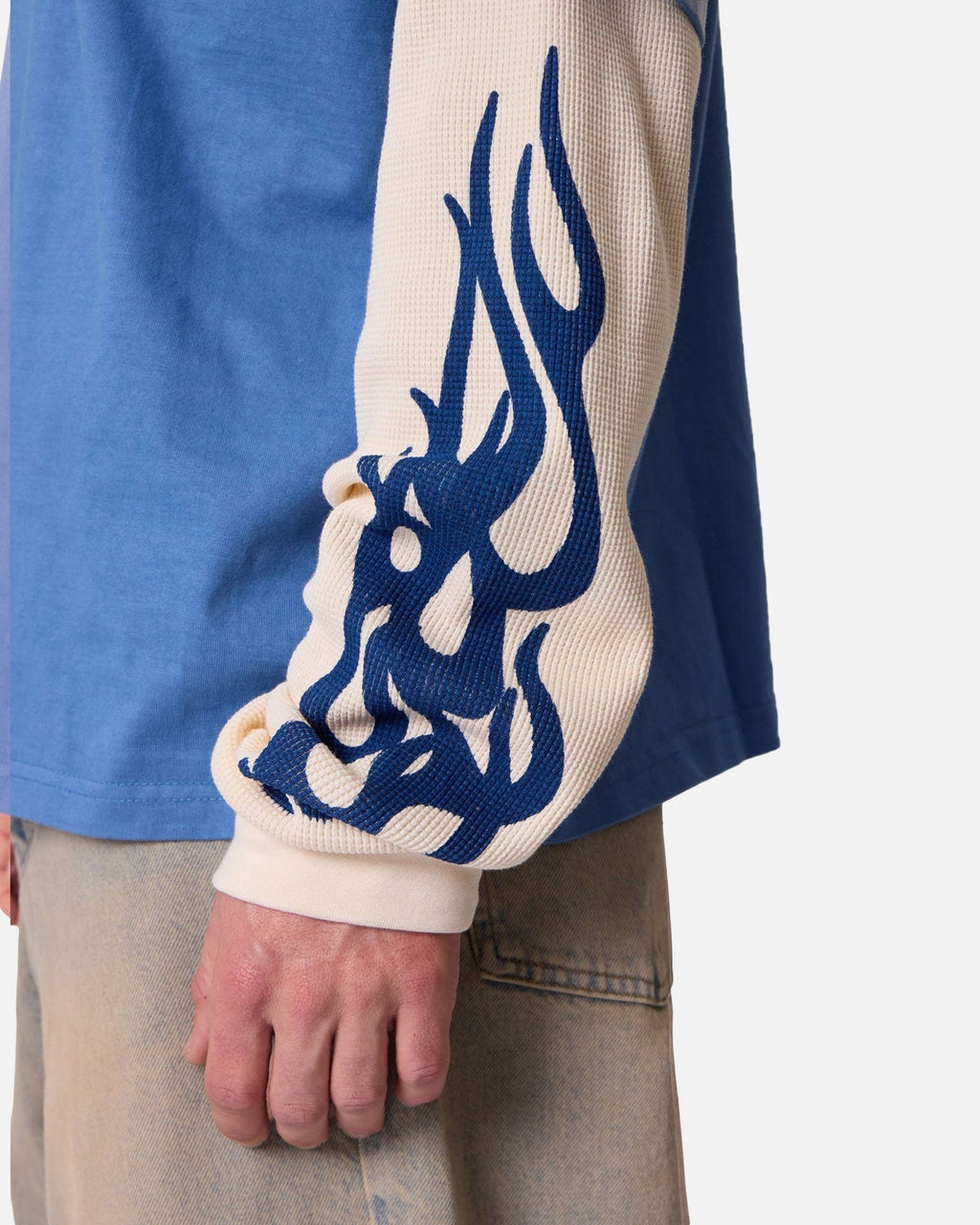 MNML Layered Flame Pocket Long Sleeve T-Shirt Washed Blue
