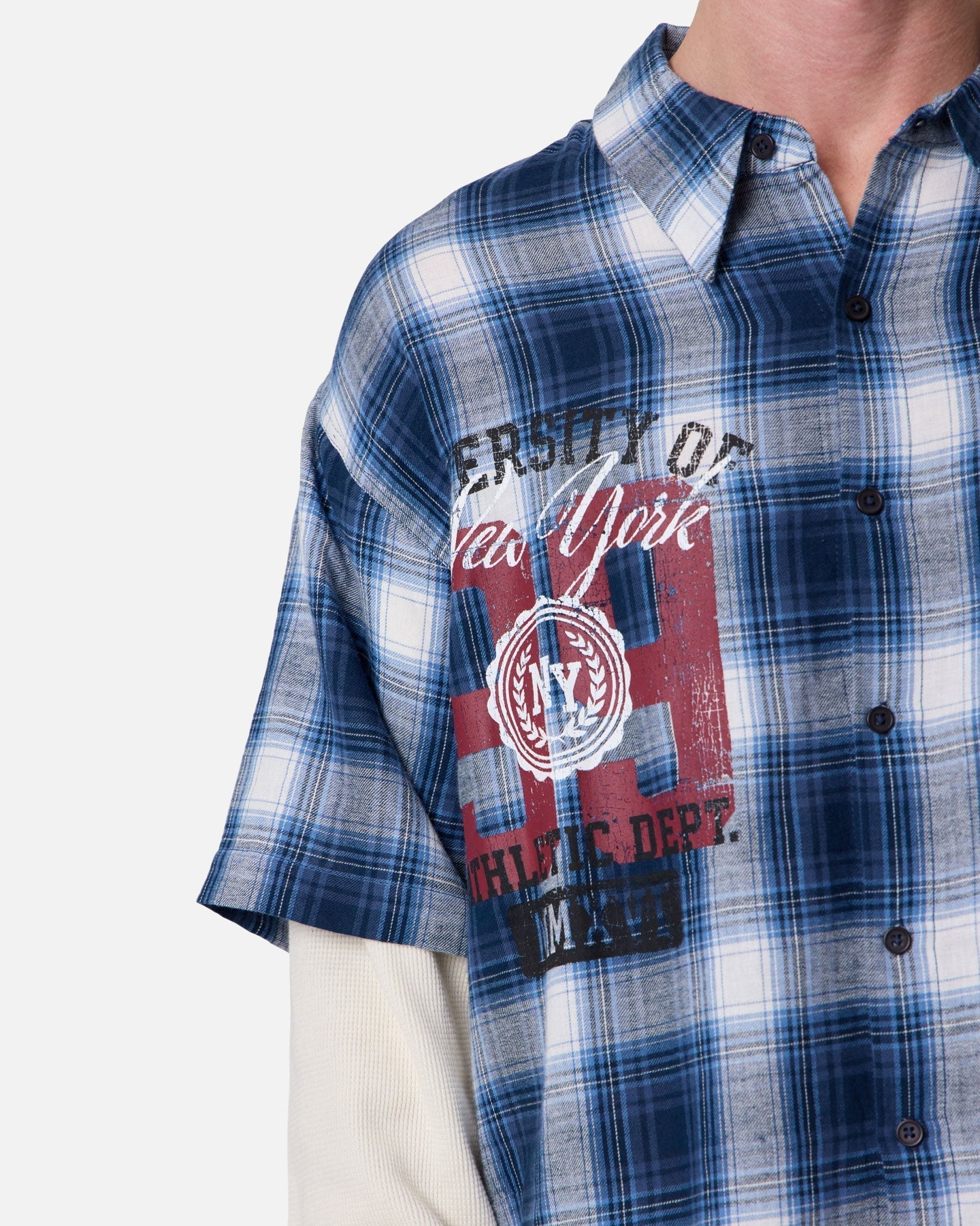 MNML Layered Thermal Button Up Long Sleeve Shirt Blue