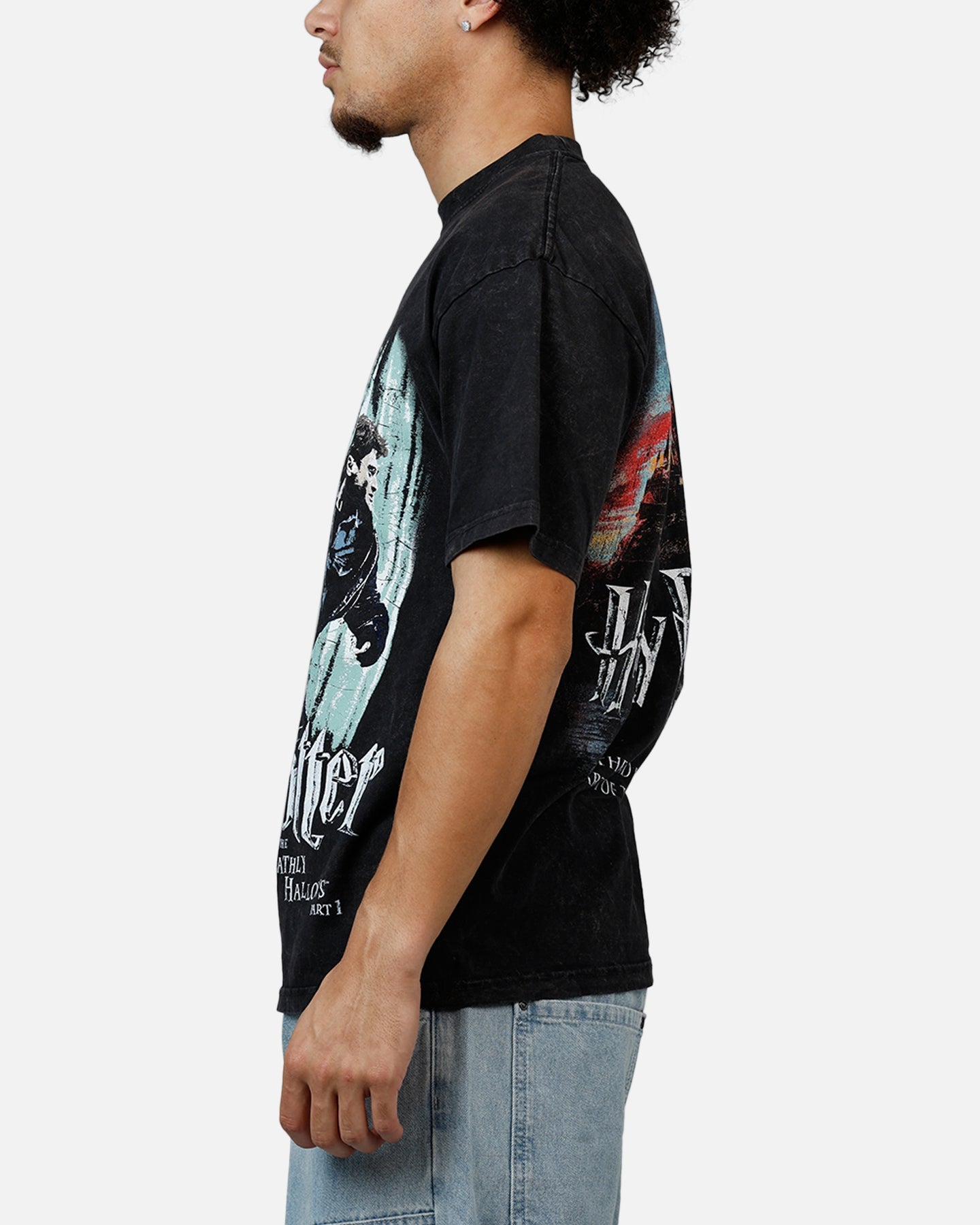 73Studio X Harry Potter '10 Deathly Hallows Vintage T-Shirt Black Acidwash