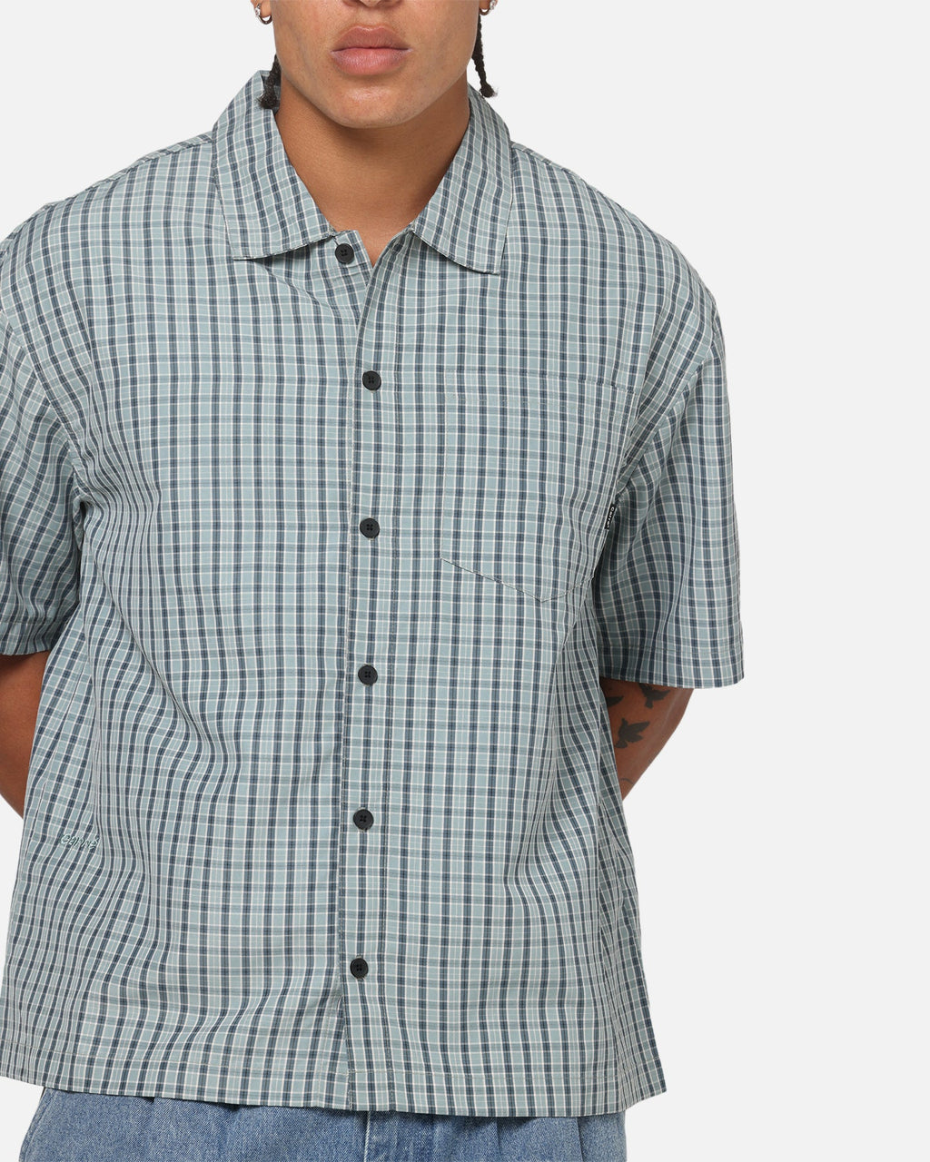 Carre Plaid Button Up Shirt Green-Plaid