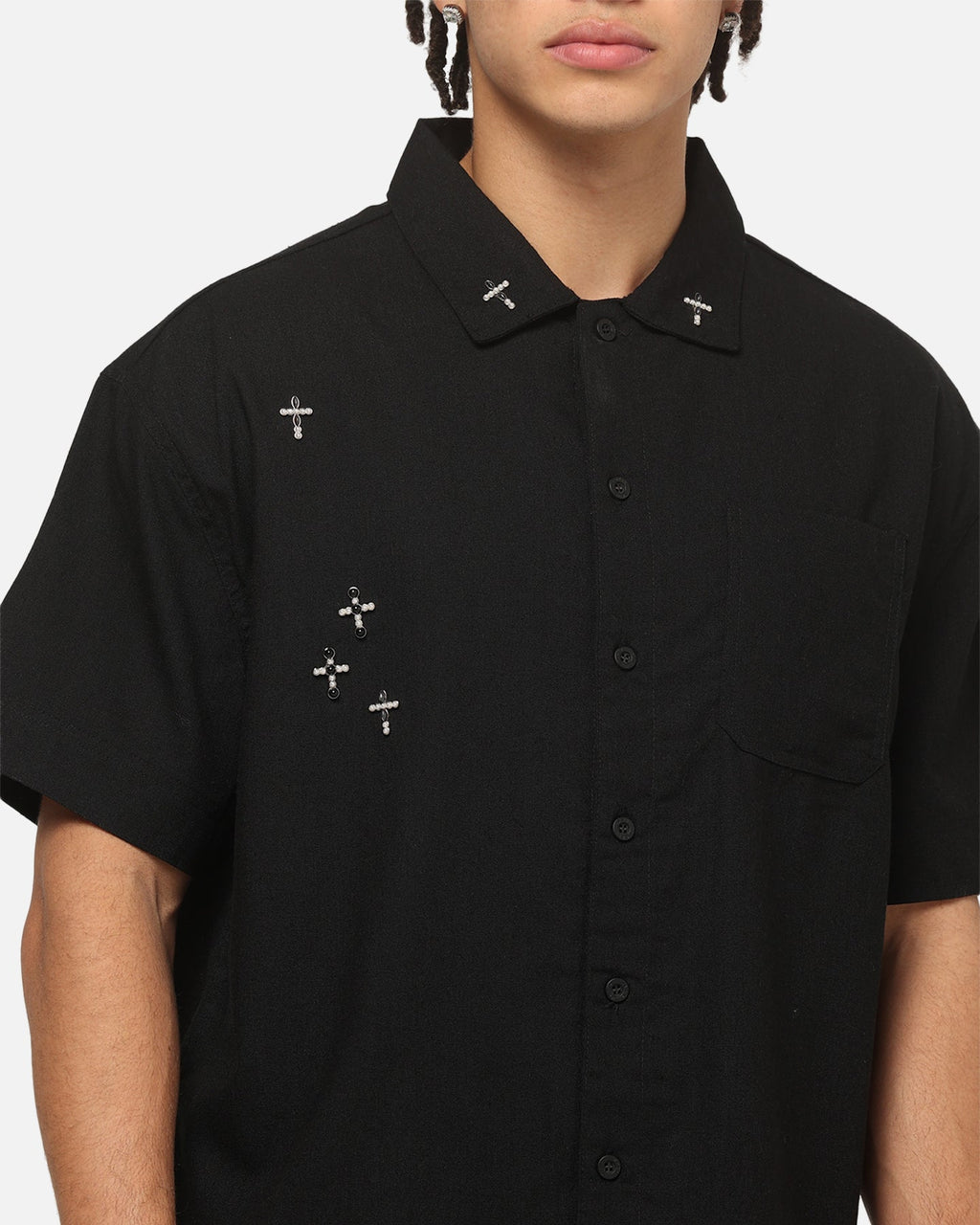 Saint Morta Credo Linen Button Up Shirt Black