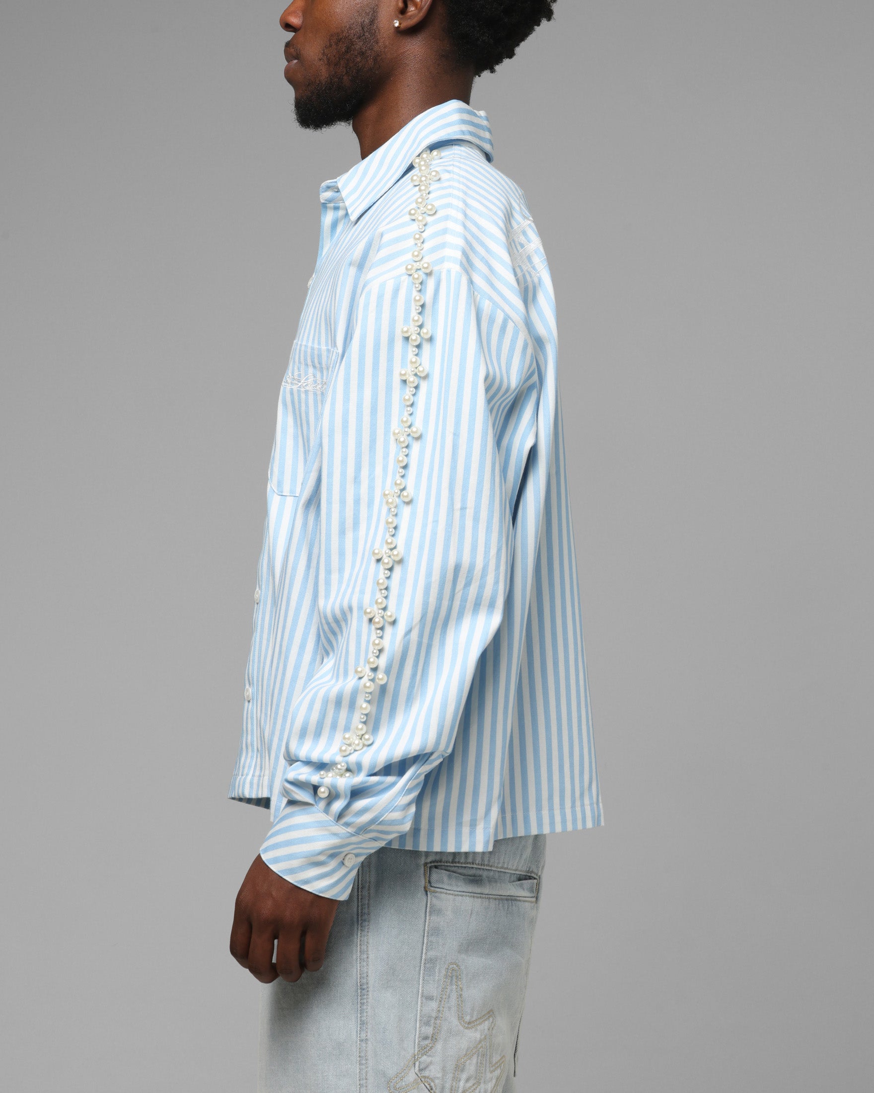 Loiter Pearl Button Up Shirt Blue Stripe