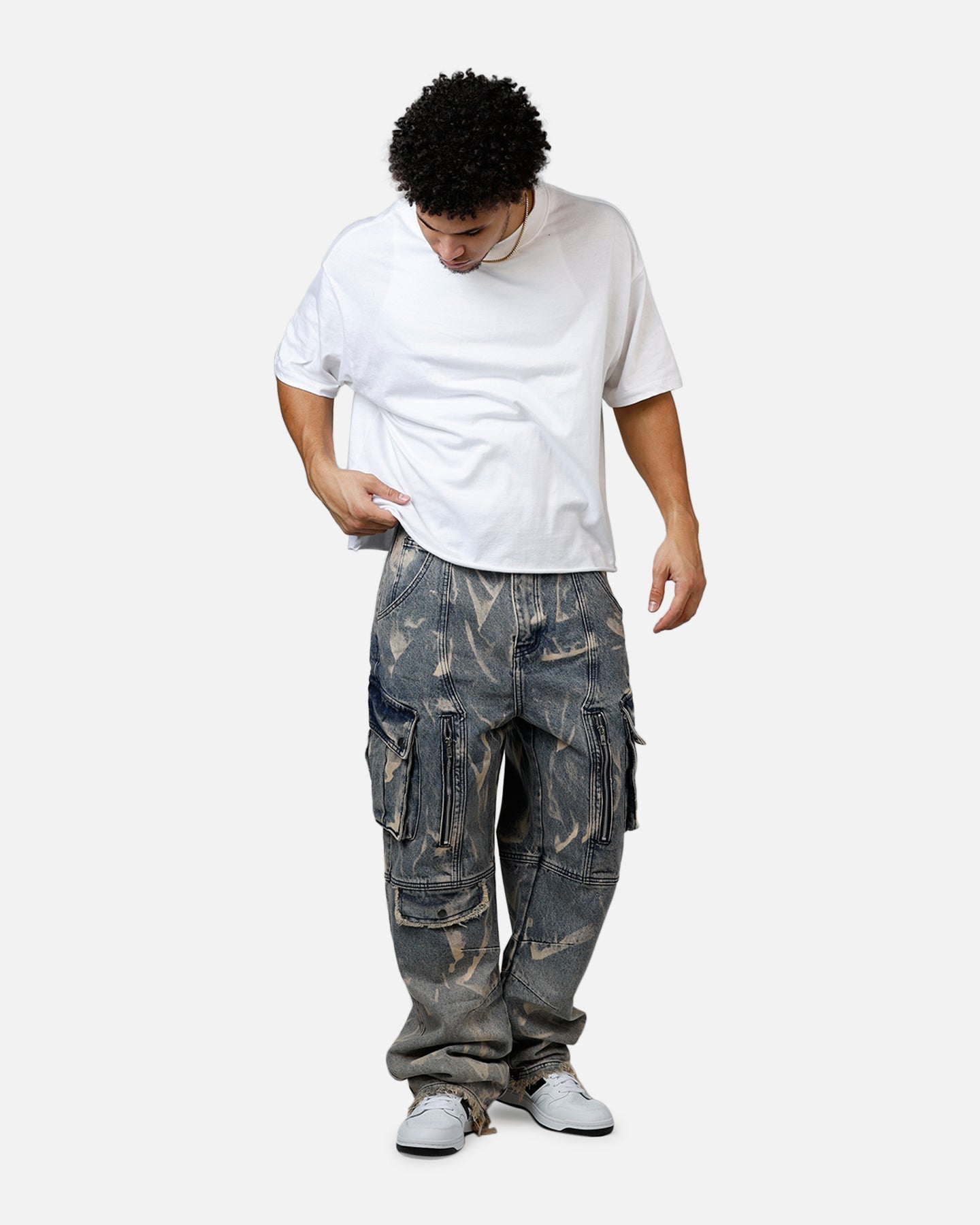 MNML Ultra Baggy Rip Denim Cargo Pant Blue