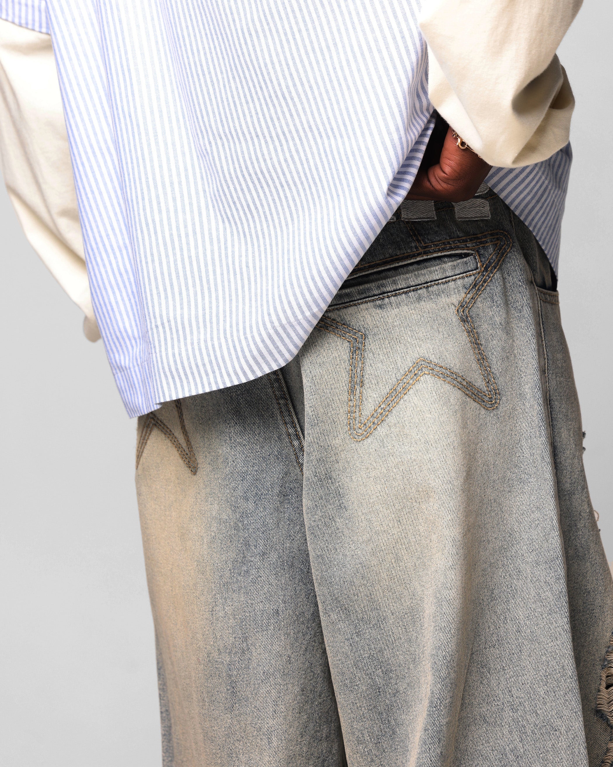 Loiter Star Layered Distressed Jeans Washed Blue