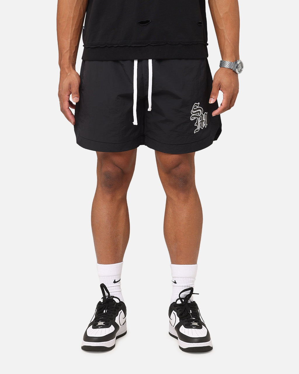 Saint Morta Gothic Monogram Nylon Shorts Black