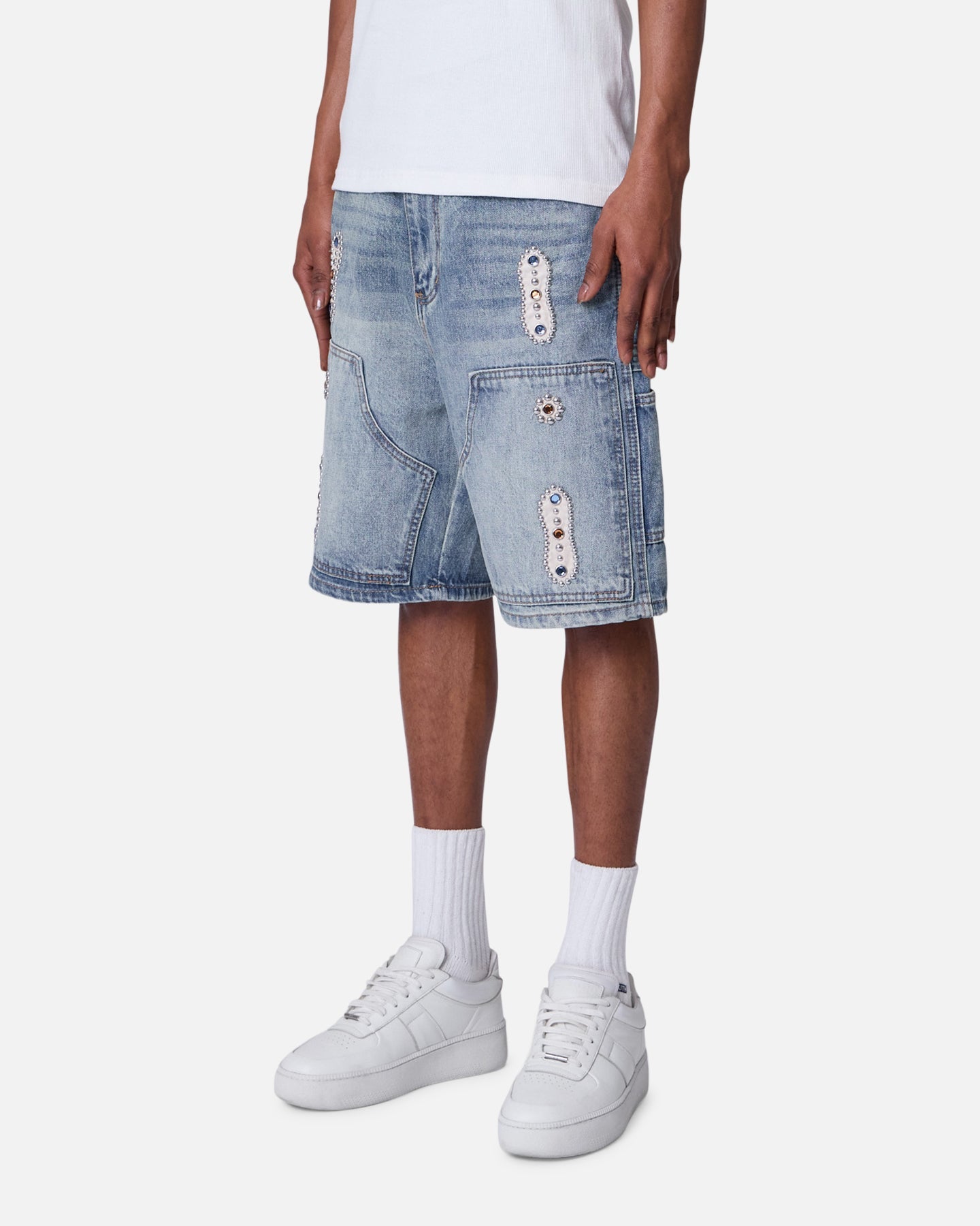 MNML Double Western Jewel Denim Shorts Blue