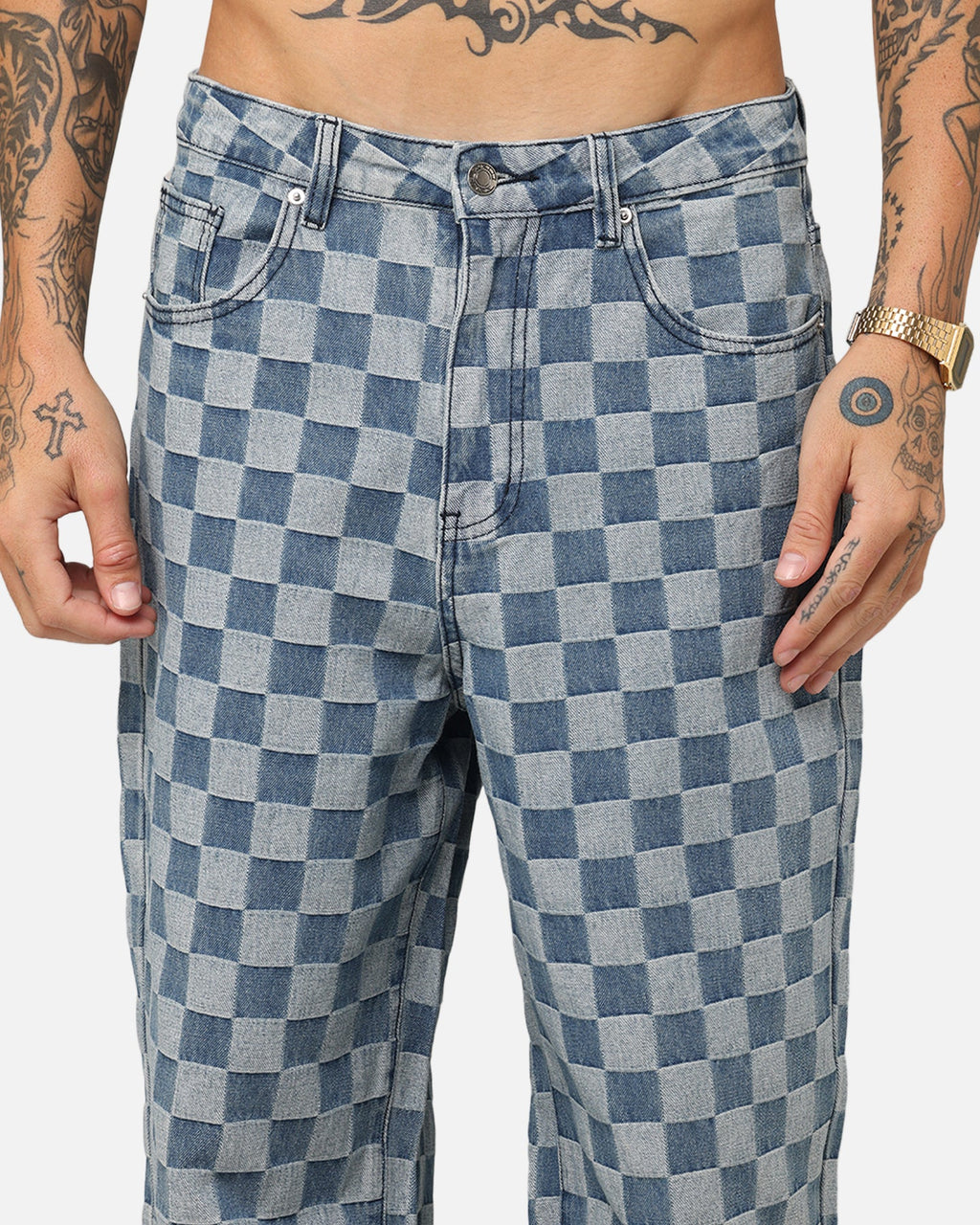 XXIII Checker Board Denim Jeans Blue