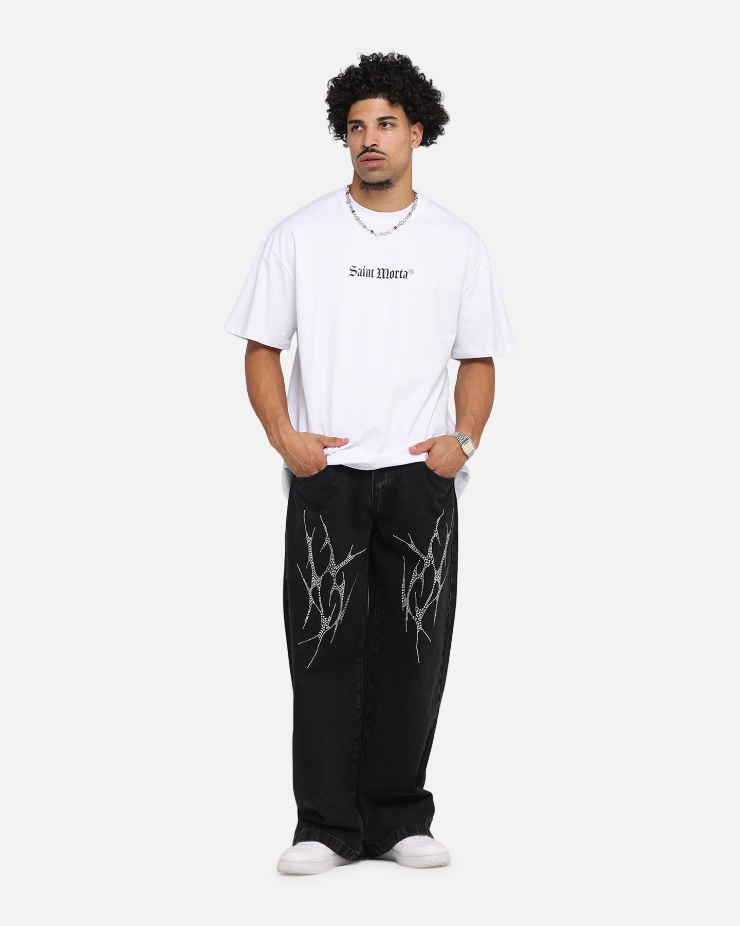 Saint Morta Amplus Tribal Rhinestone Jeans Black Shadow