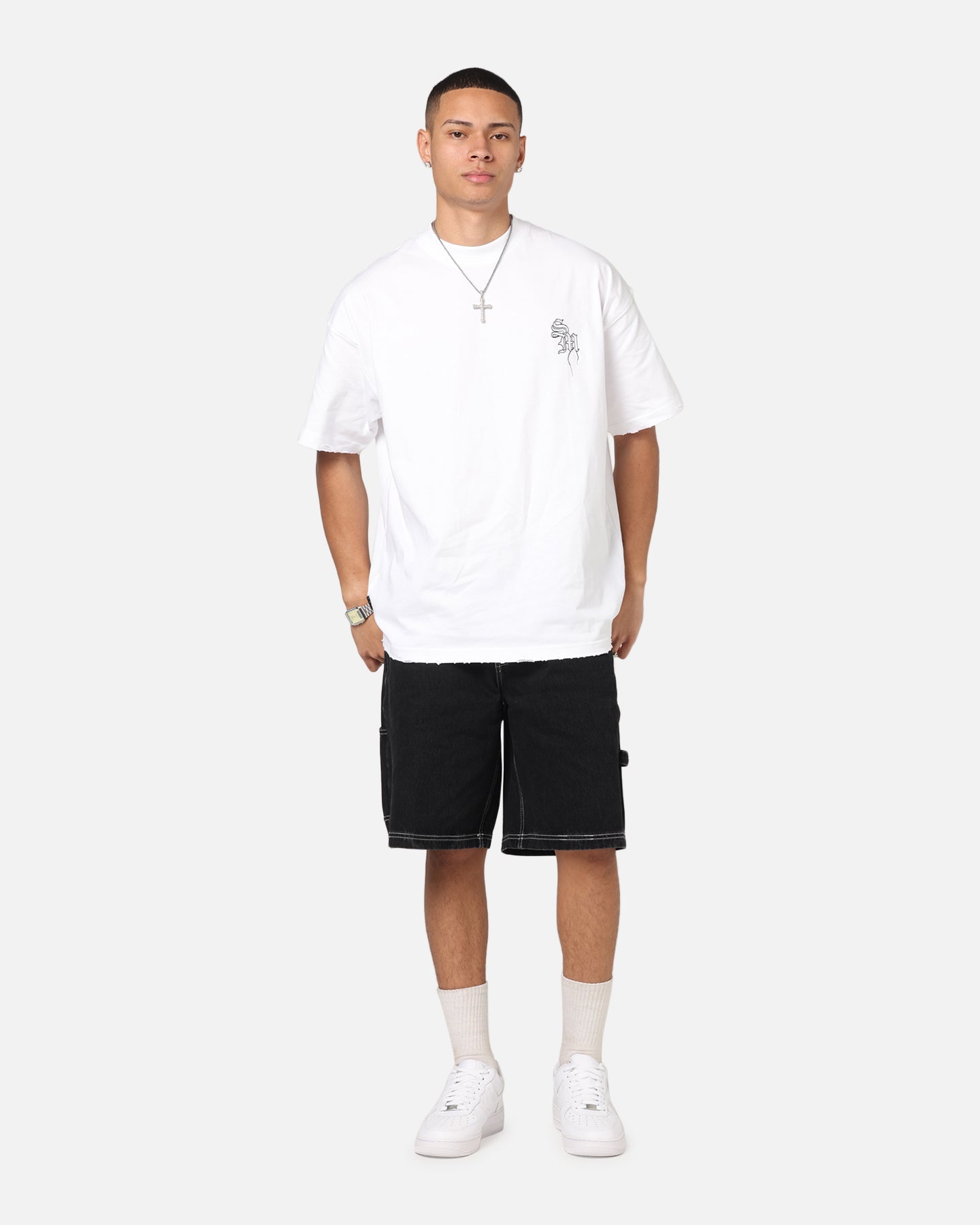 Saint Morta Amplus Fray Carpenter Jort Shorts Contrast Black
