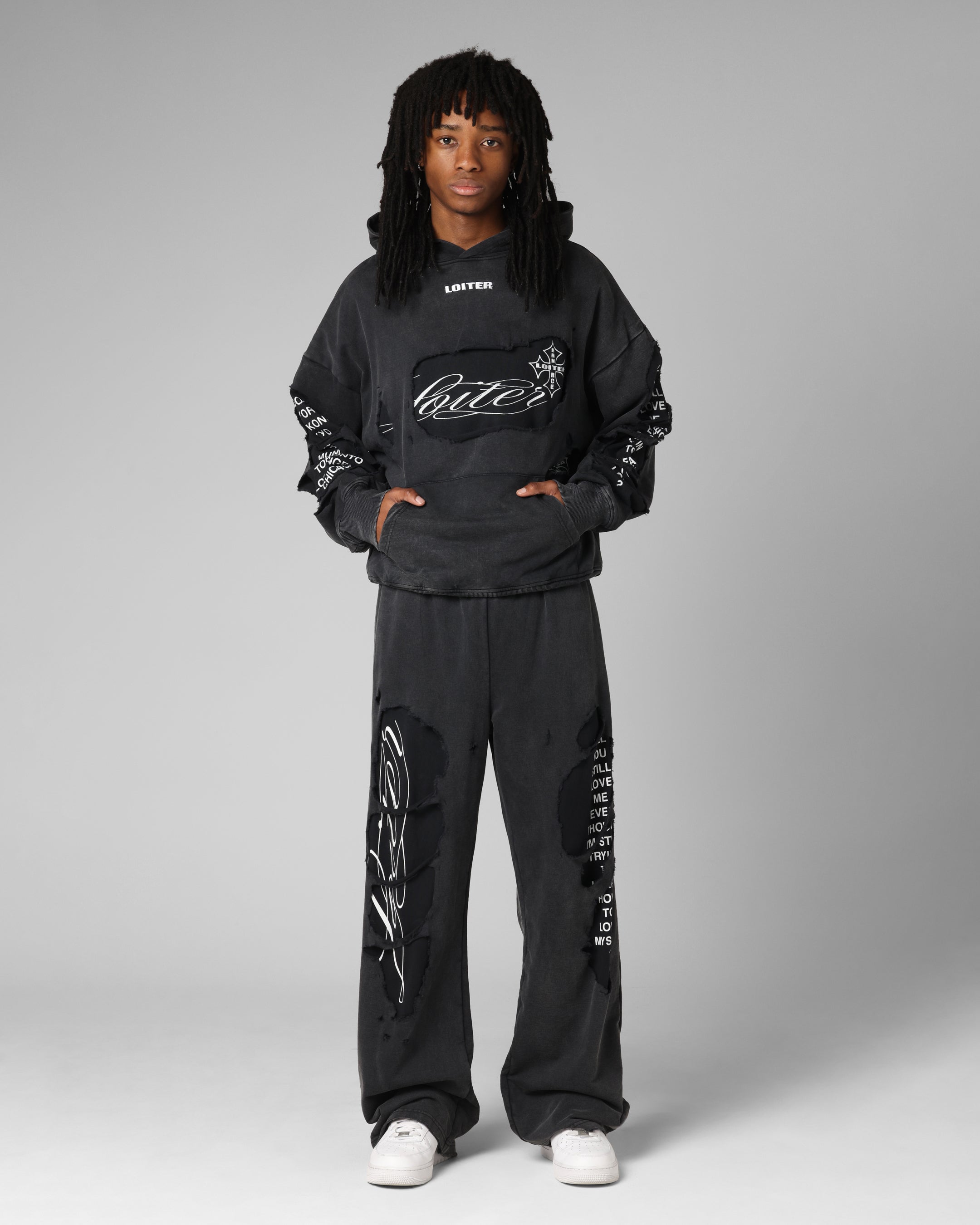 Loiter Destruction Sweatpants Black