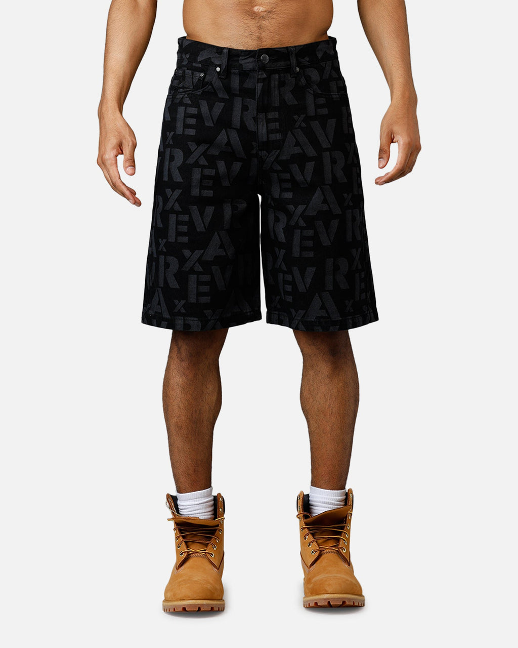 Avirex Monogram Denim Shorts Black