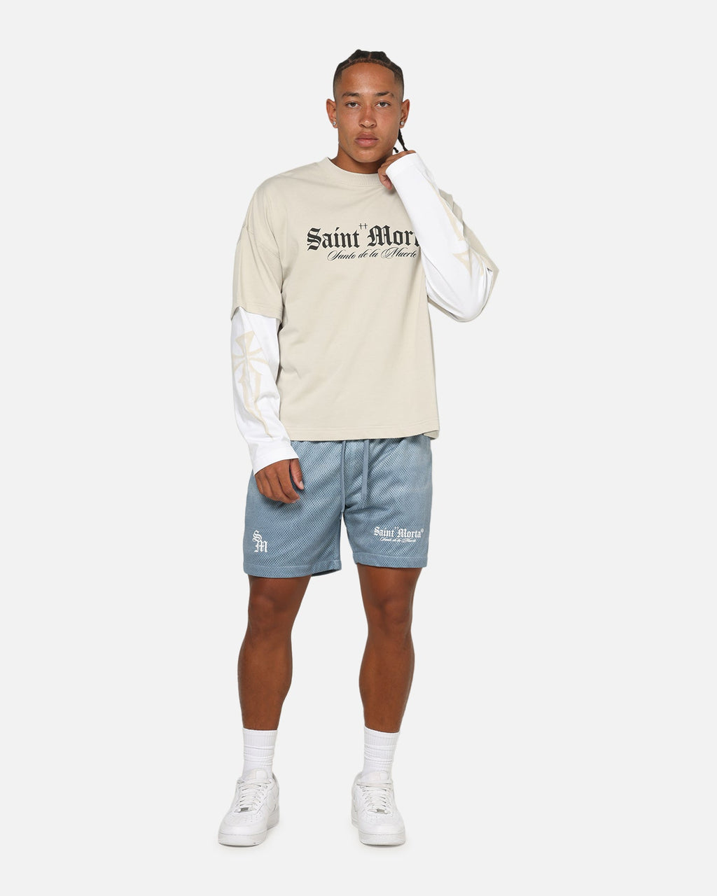 Saint Morta Dead Wash Mesh Shorts Denim Blue