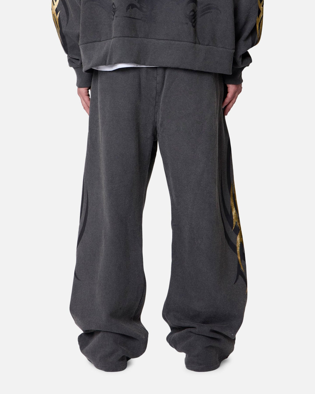 MNML Gold Foil Tribal Sweatpants Washed Black