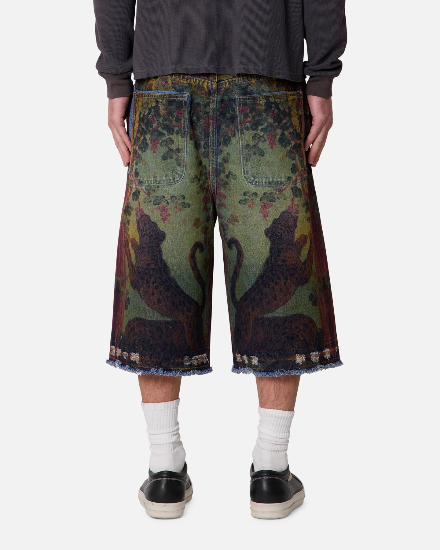 MNML Ultra Baggy Leopard Denim Shorts Multi