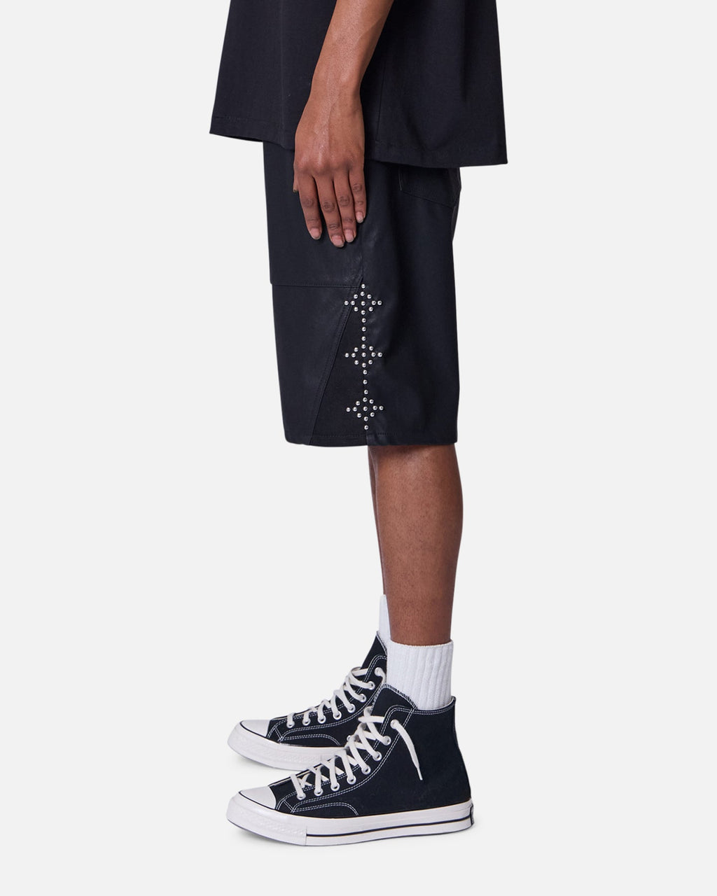 MNML Ultra Baggy Stud Leather Shorts Black