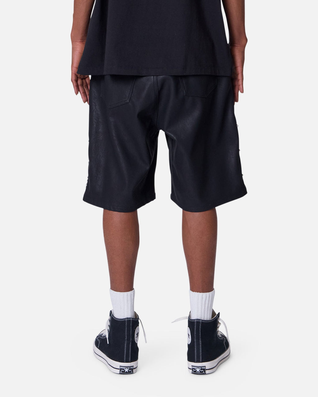MNML Ultra Baggy Stud Leather Shorts Black